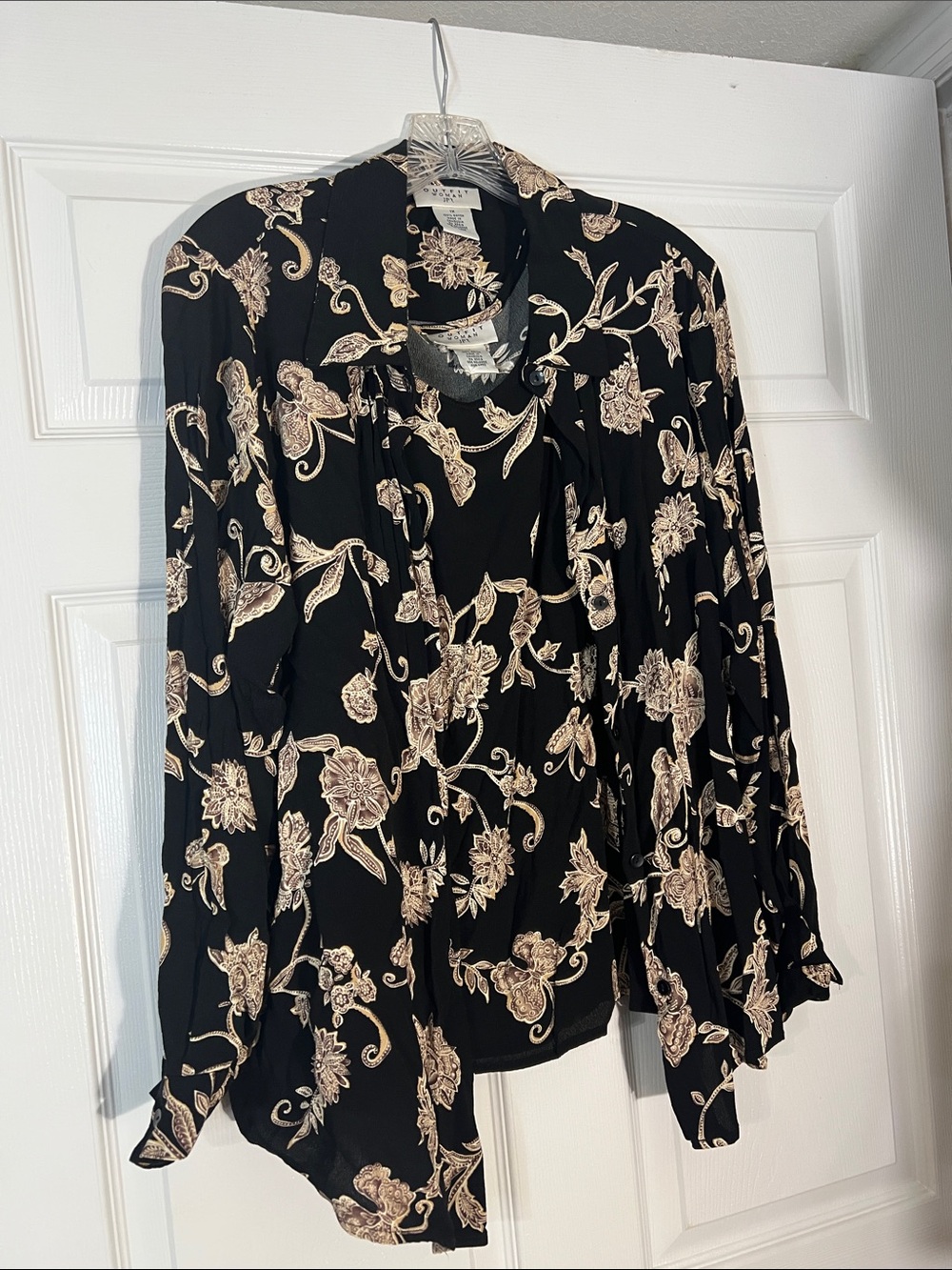 2pc Black Floral Blouse - Black/Cream with matching tank top